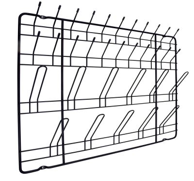 Schwarze Puhlmann Frame Garderobe aus Metall mit Haken und Ablageflächen für Hüte und Jacken.